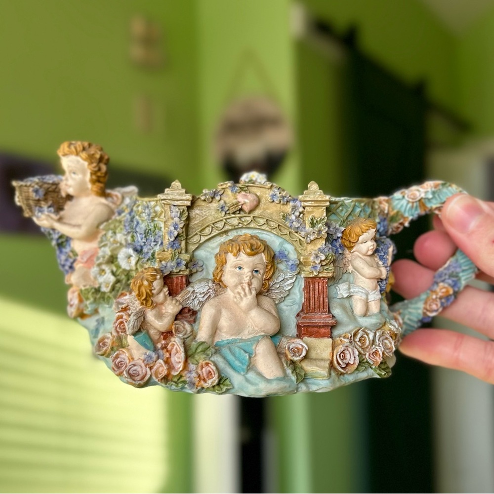 ❌SOLD 3D Angel Babies Teapot Shaped Trinket Box Collectible Art Decor